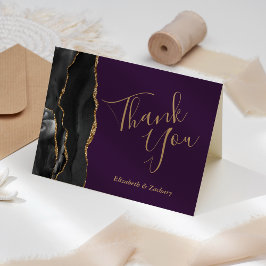 Cartão Black Ágata Dourado Roxo Escuro Casamento Obrigado
