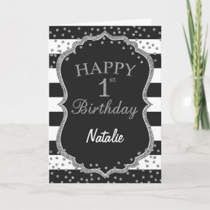 Cartão Black and Silver Glitter 1st Birthday Card