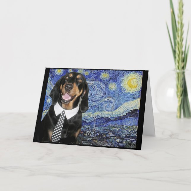 Cartão Black and Tan Coonhound em Starry Night, Parody, (Frente)