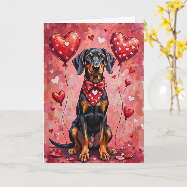 Cartão Black and Tan Coonhound Valentine Dog (Flor Amarela)