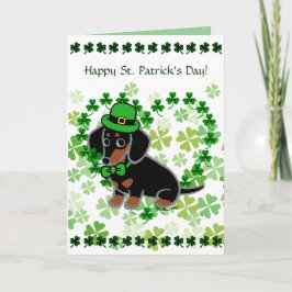 Cartão Black and Tan Dachsund St. Patrick's Day Sitting