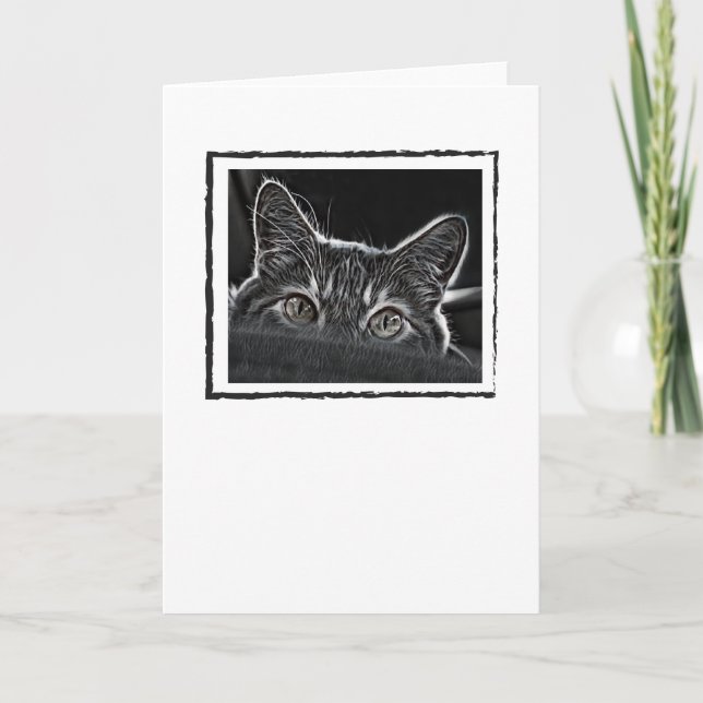Cartão Black and White Cat Greeting Card Blank Inside (Frente)