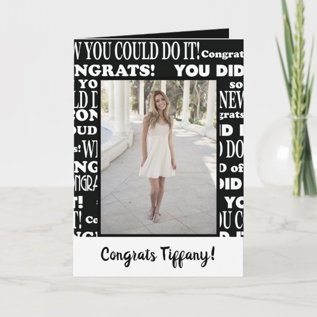 Cartão Black and White Congrats Grad Photo (Frente)