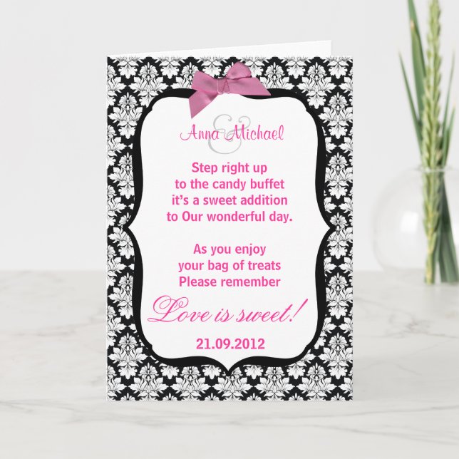 Cartão Black and White damask Love é doce Poem Card (Frente)