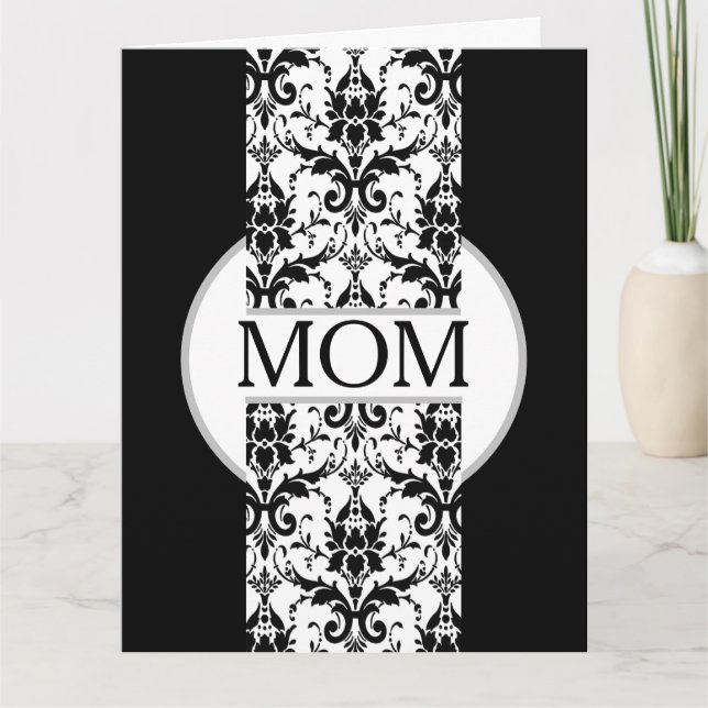 Cartão Black and White Fleur de lis Mother's Day  (Frente)