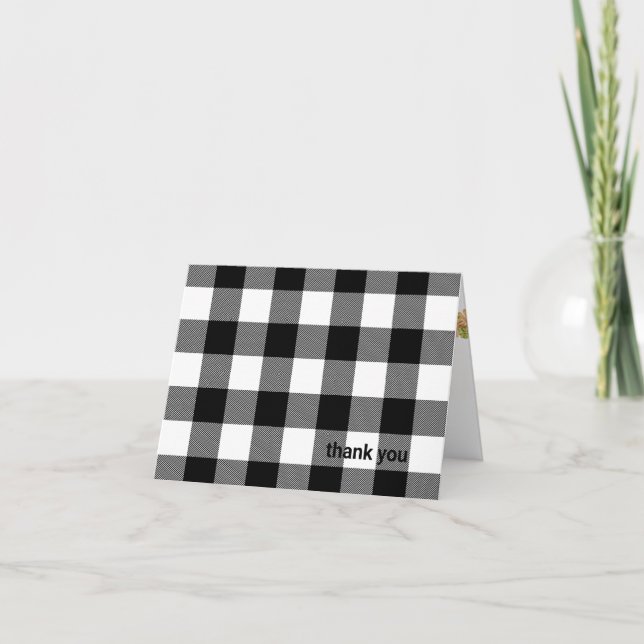 Cartão black and white lumberjack plaid thank you (Frente)