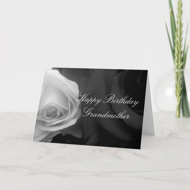 Cartão Black and White Rose Grandmother Birthday Card (Frente)