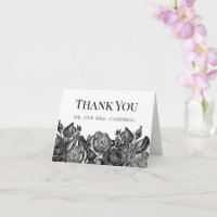 Black and White Roses Wedding Thank You