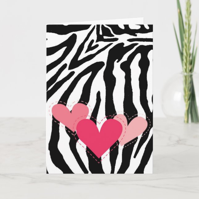 Cartão Black and White Zebra Print Hearts Card (Frente)