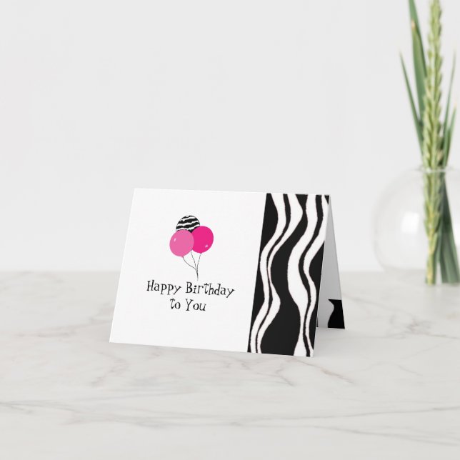 Cartão Black and White Zebra Stripe Birthday (Frente)