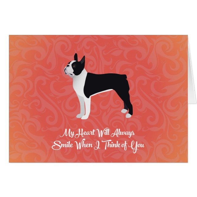 Cartão Black Boston Terrier My Heart Will Always Smile (Frente Horizontal)