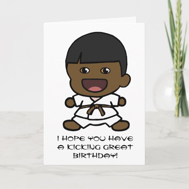Cartão Black Boy's Karate Birthday Card (Frente)
