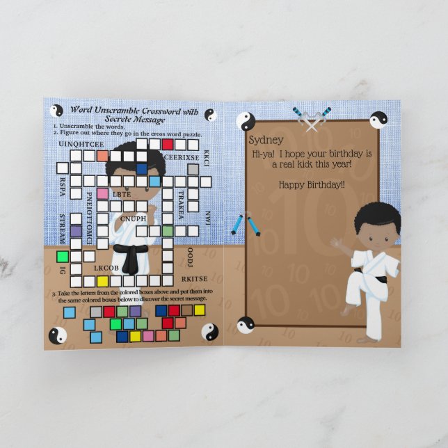 Cartão Black Boys Karate Mensagem Secreta Feliz Aniversár (Interior)