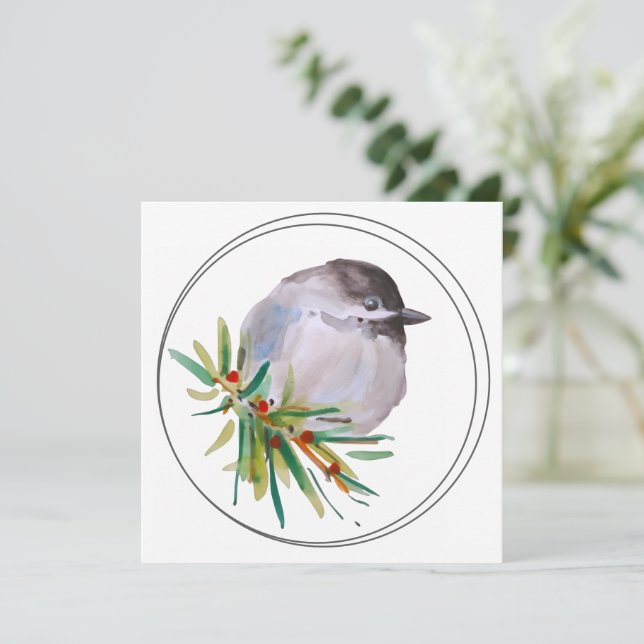 Cartão Black Capped Chickadee Watercolour (Em pé/Frente)
