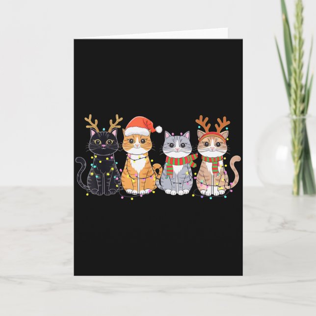 Cartão Black Cat Christmas Santa Hat Funny Meowy Cat  (Frente)