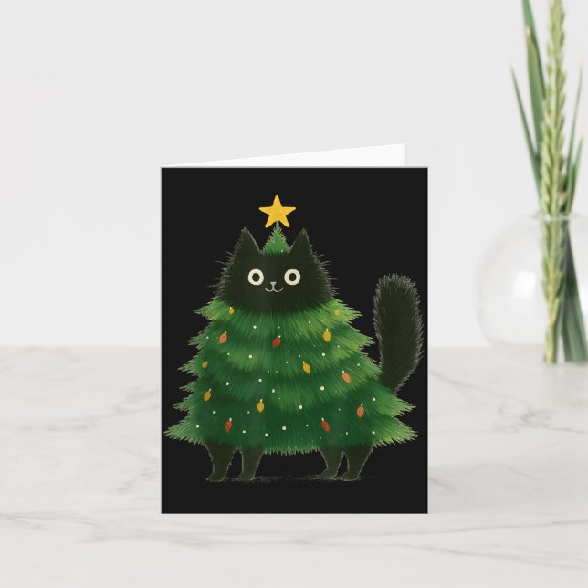 Cartão Black Cat Christmas Tree Cute Holiday Pet Lover De (Frente)
