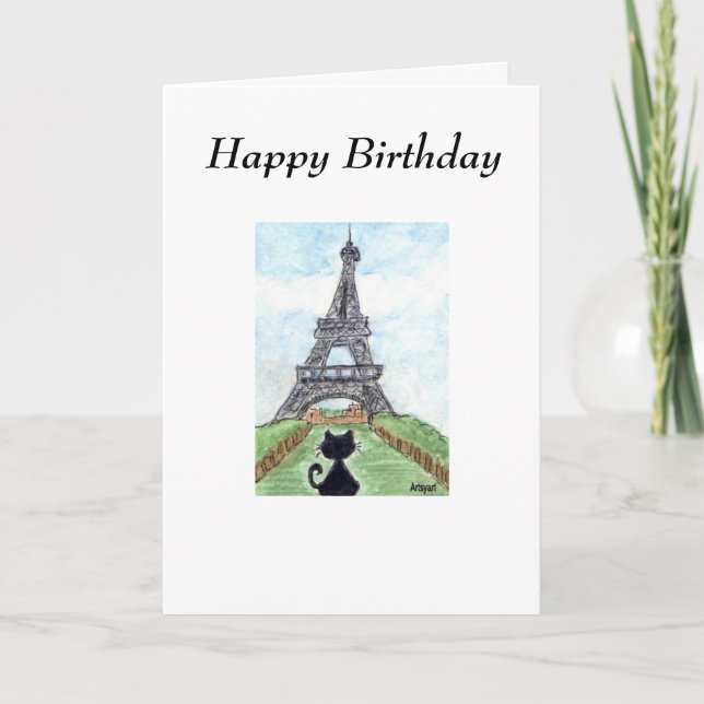 CARTÃO BLACK CAT EIFFEL TOWER BIRTHDAY CARD (Frente)