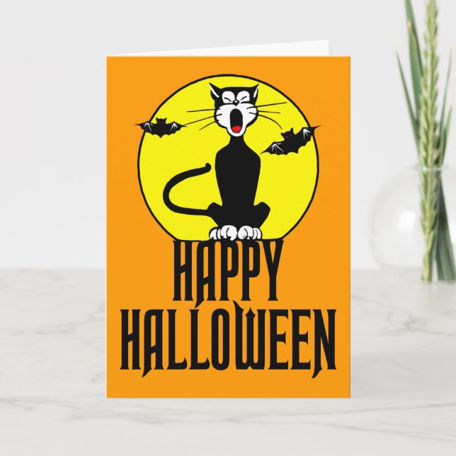 Cartão Black Cat & Full Moon - Greeting Card (Frente)