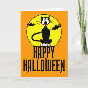 Cartão Black Cat & Full Moon - Greeting Card
