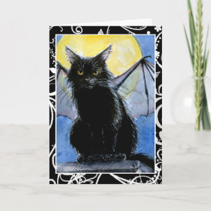Cartão Black Cat Halloween gargoyle greeting card