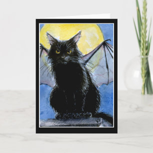 Cartão Black Cat Halloween gargoyle greeting card