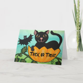 Cartão Black Cat Halloween Pumpkin Greeting Card