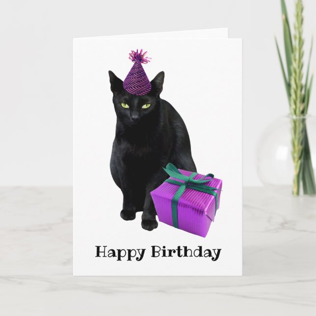 Cartão Black Cat Hat Gift Birthday Card (Frente)
