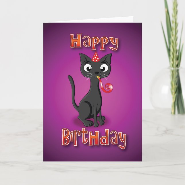Cartão black cat - hat& whistle - happy birthday (Frente)