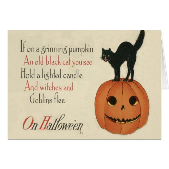 Cartão Black Cat Jack O Lanterna Pumpkin Laranja (Frente Horizontal)