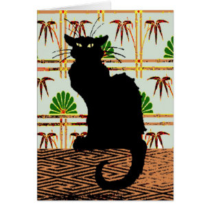 Cartão Black Cat on Japonês Wall Paper