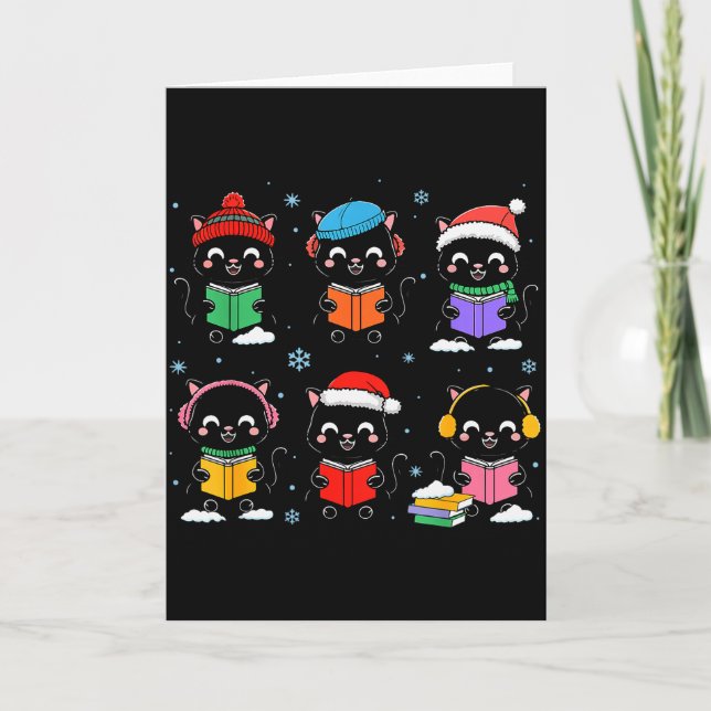 Cartão Black Cat Reading Book Christmas For Bookworm Cat  (Frente)