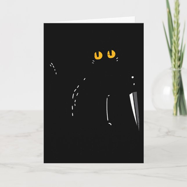 Cartão Black Cat What Knife Funny Murderous Halloween Pet (Frente)