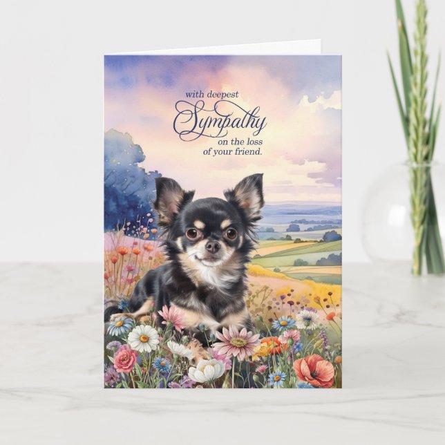 Cartão Black Chihuahua Field of Wildflowers Pet Sympathy (Frente)