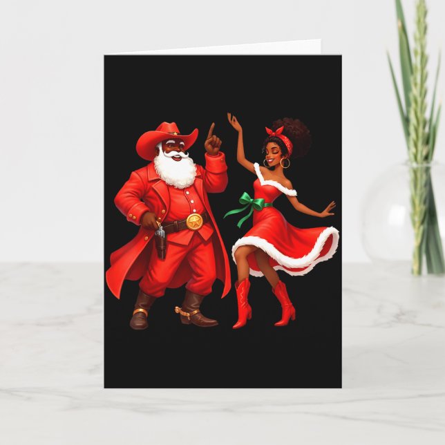 Cartão Black Cowboy And Santa Cowgirl Christmas Western X (Frente)