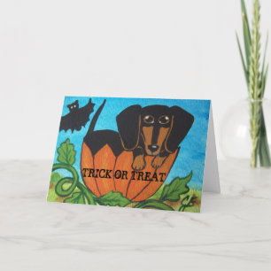 Cartão Black Dachshund Halloween Pumpkin Greeting Card