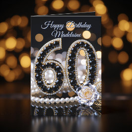 Cartão Black Gems White Rose and Pearls 60th Birthday