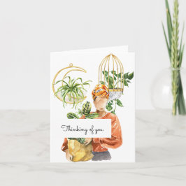 Cartão Black Girl Plant Lover Pensando em você