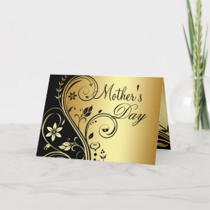 Cartão Black & Gold Floral Scroll Mothers Day Card