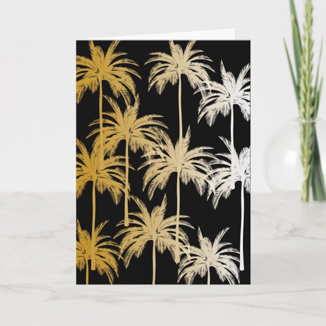 Cartão Black Gold Foil Palm Tree Print Greeting Card (Frente)