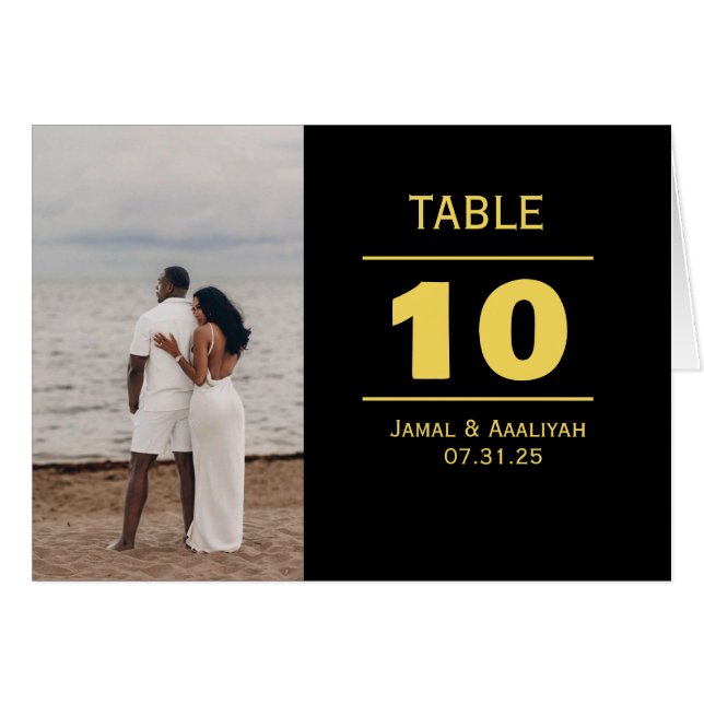 Cartão Black & Gold Modern Wedding Table Number Card (Frente horizontal)