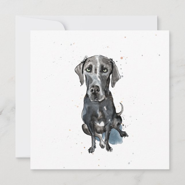 Cartão Black Great Dane, brincadeira de aquarela. Obrigad (Frente)