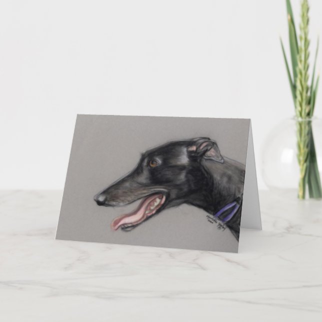 Cartão Black Greyhound Original Dog Art Greeting Card (Frente)