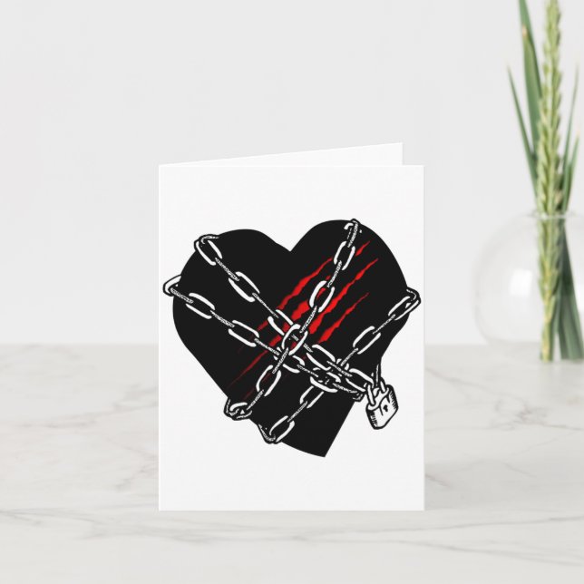 Cartão Black Heart Red Chains Cool Gothic Valentines Day  (Frente)