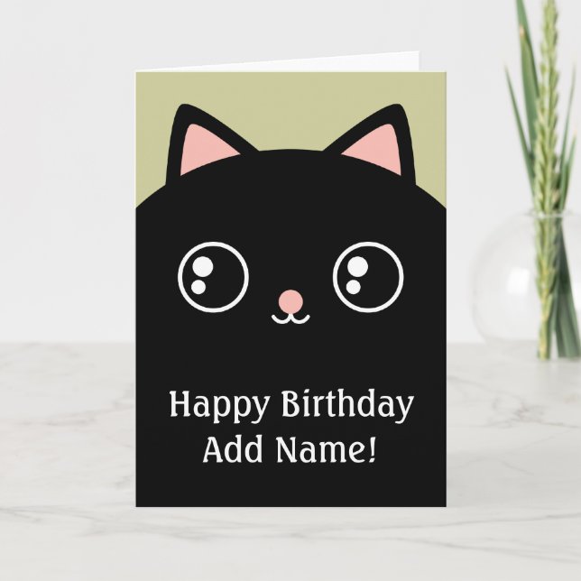 Cartão Black Kitty Cat Face Happy Birthday Custom Card (Frente)
