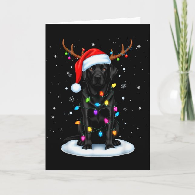 Cartão Black Lab Labrador Christmas Dog Reindeer Lights P (Frente)