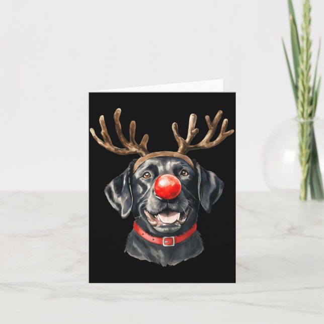 Cartão Black Lab Labrador Christmas Dog Reindeer Xmas Paj (Frente)