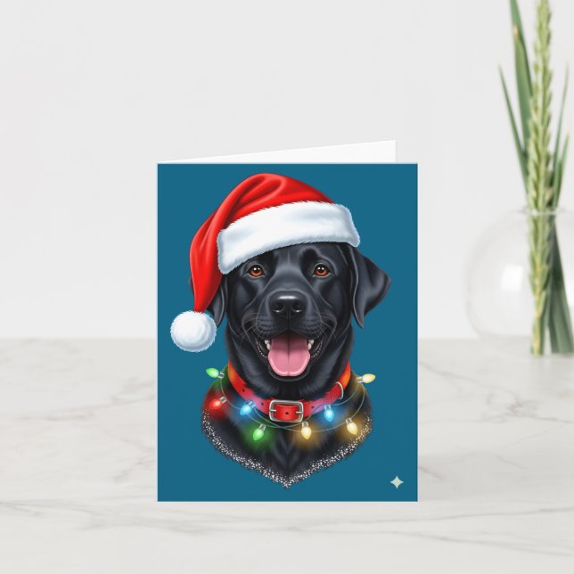 Cartão Black Lab Labrador Christmas Dog Santa Hat Light P (Frente)