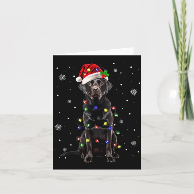Cartão Black Lab Labrador Christmas Tree Light Pajama Dog (Frente)