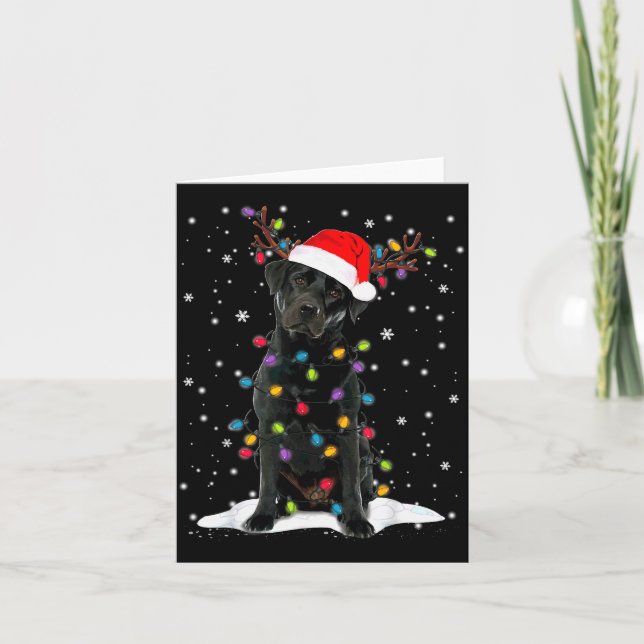 Cartão Black Lab Labrador Christmas Tree Light Pajama Dog (Frente)