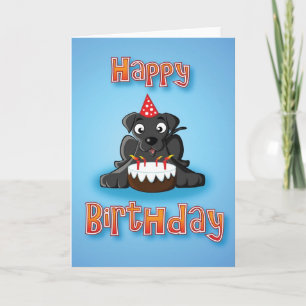 Cartão black labrador - cake- happy birthday